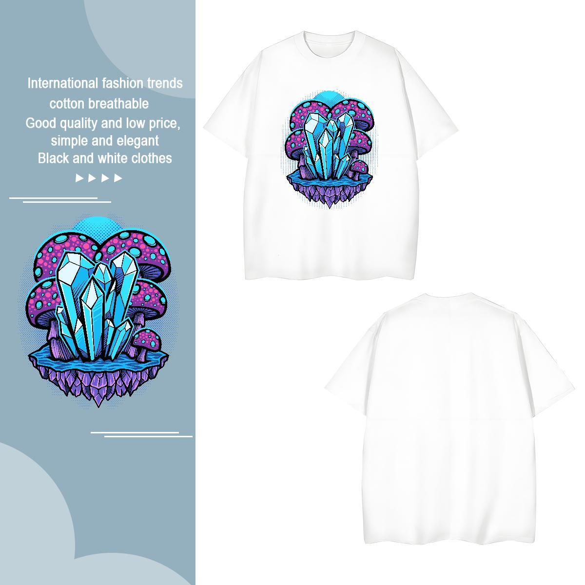 T shirt 230g 100% Cotton mushroom Summer Casual Pure Cotton DIY Printed Men Tees Fashion Wholesale Clothings