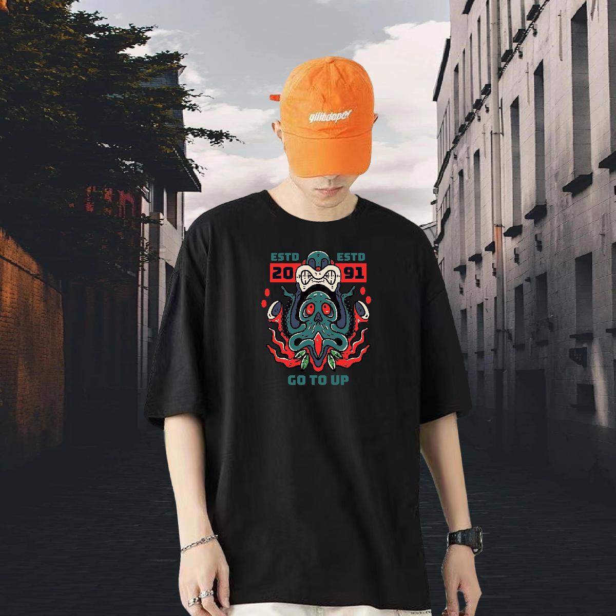 Free Shipping T Shirt For Man 230g Cotton octopus Street wear Hip Hop Tshirts Breathable Soft Designer Men Tops Tees DIY