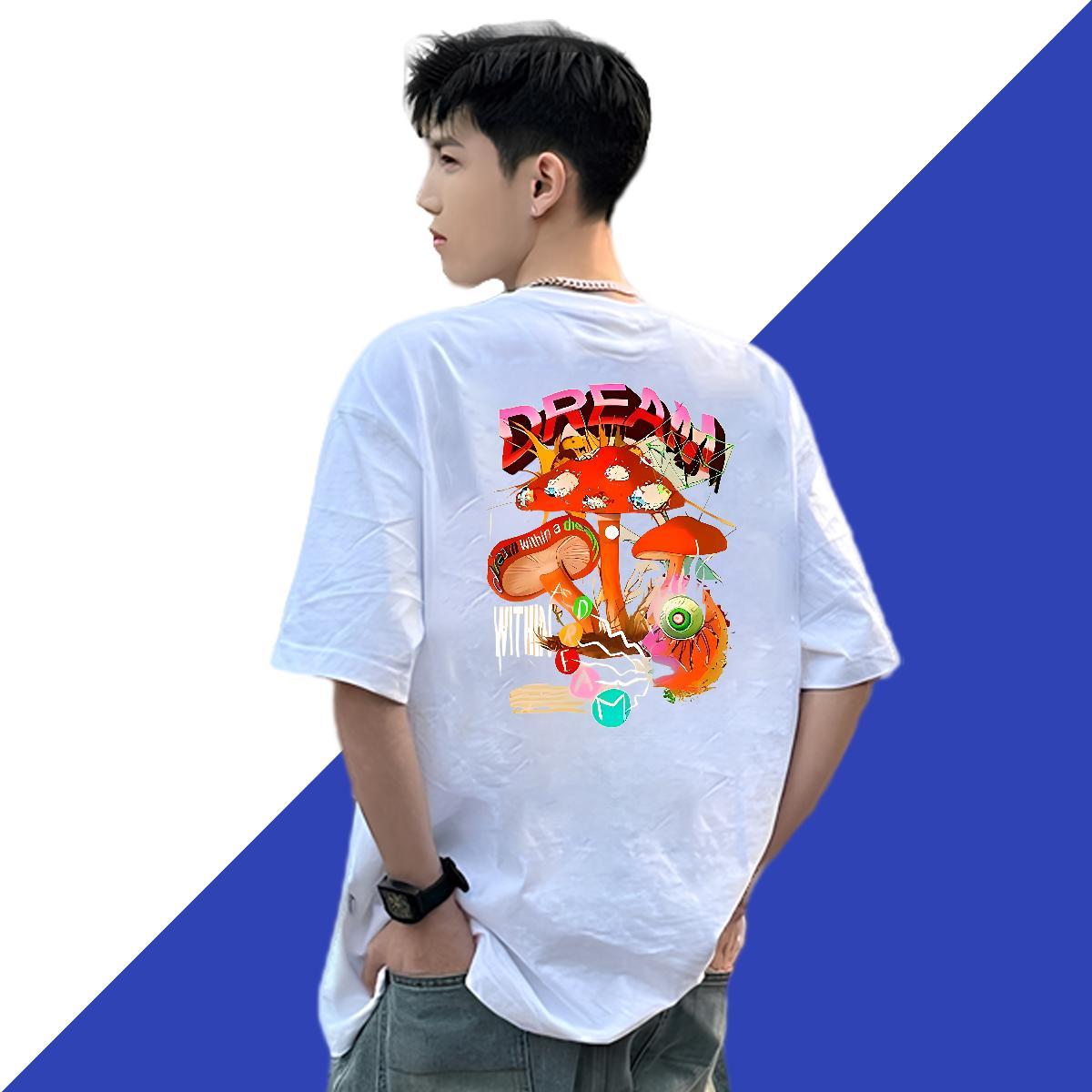 New Arrival T-Shirts for Men 100% Cotton 230g mushroom Beach Tops Tees Crew Neck Brand Men Tshirts White Plus Size