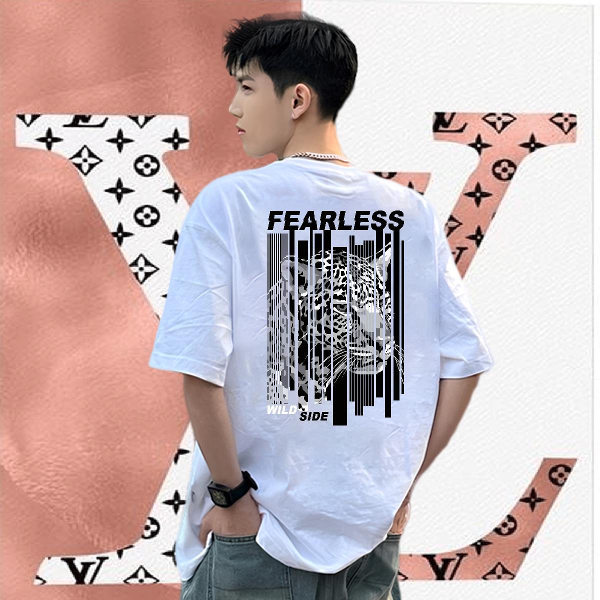 Fashion Casual T Shirt For Man 230g Pure Cotton leopard,letter,line Daily Wear Tops Breathable Loose Fit Men Clothes T-Shirt Oversized