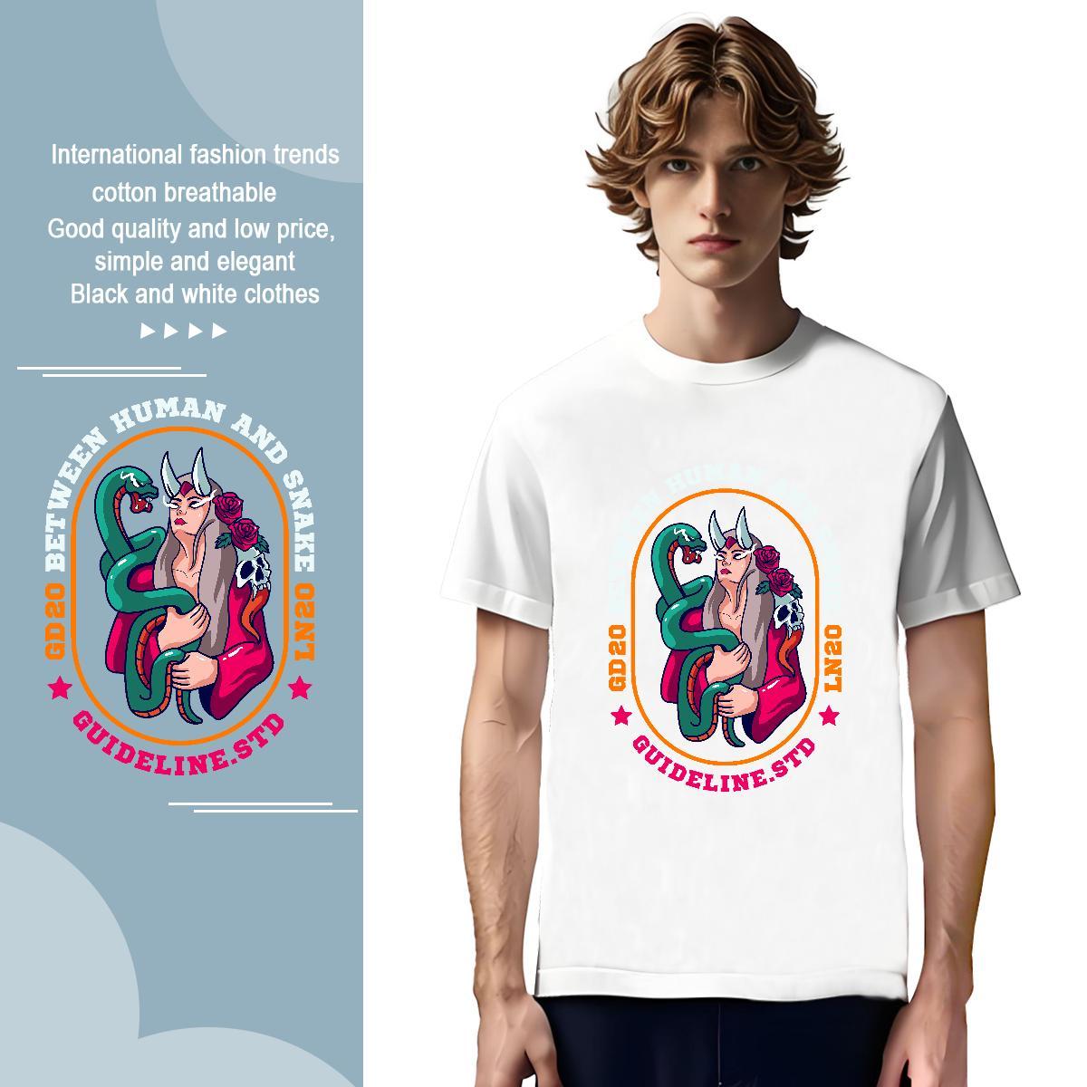 T-Shirts 230g 100% Cotton snake Home Outdoor Breathable Short Sleeve Custom Anime Mens Tshirts 2024 Summer Unisex Clothes