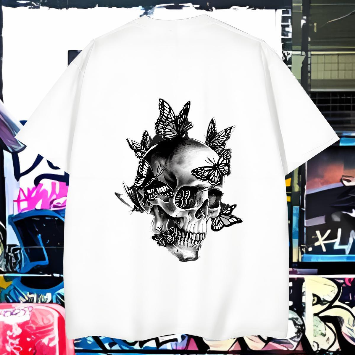 Custom Man T Shirts skull Tshirts 230g Pure Cotton Casual Beach Popular Cartoon Printing L-4XL Breathable Crew Neck Mens Tshirts