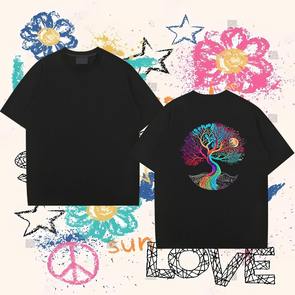 Designer T-Shirts 230g Pure Cotton tree Daily Wear Clothings Crew Neck Unisex Tshirt for Man Woman Custom Cartoon