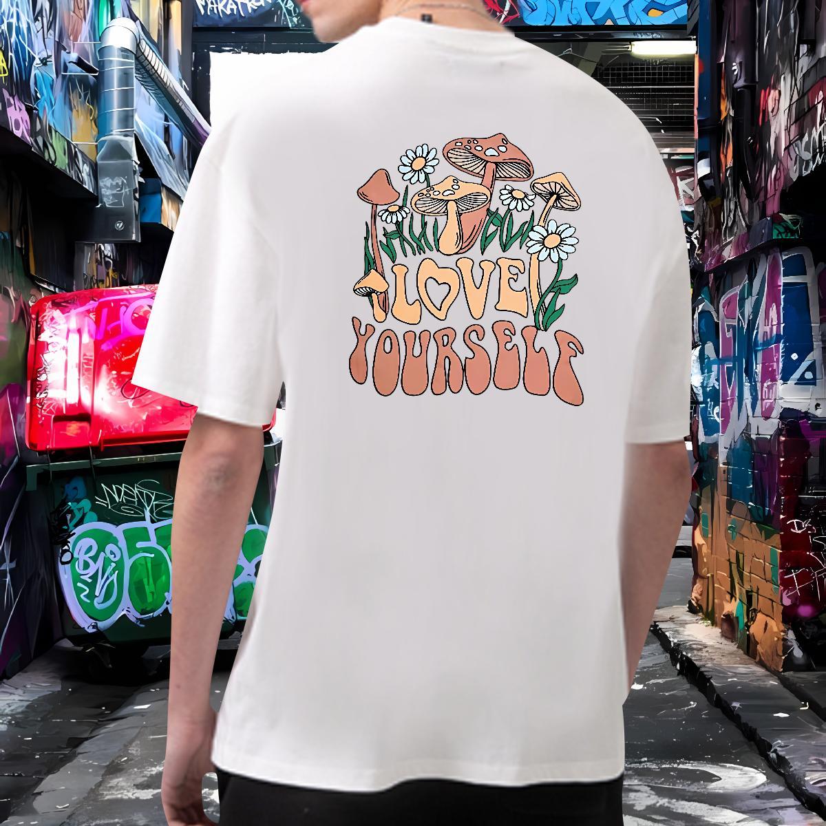 Casual New T Shirts Men 100% Cotton 230g mushroom Hip Hop Tshirts Pure Cotton Classic Men Clothes T-Shirt DIY Anime