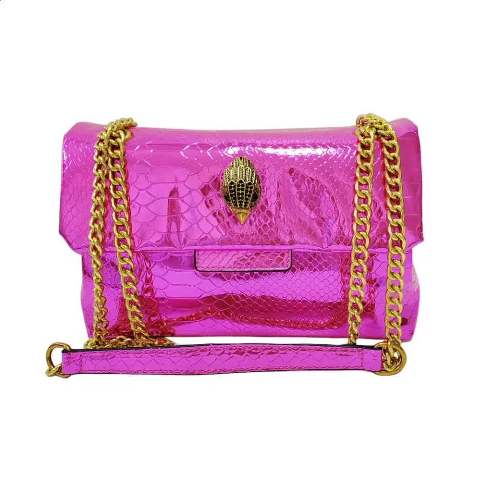 Serpentine Shiny Crossbody Bag: hot Bright Colors Eagle Metal Front Flap Purse