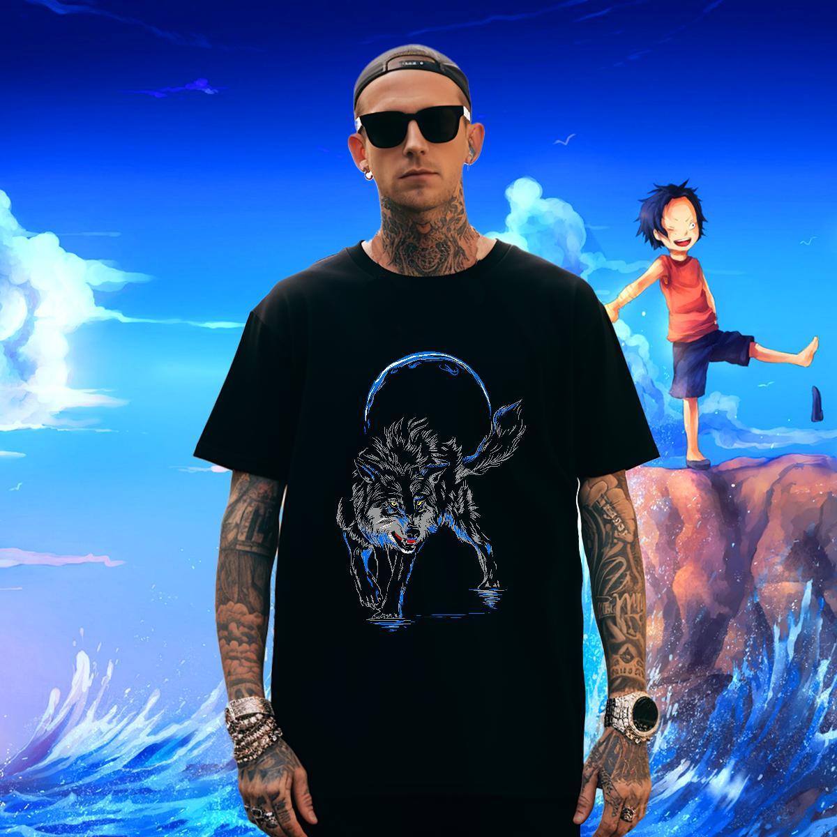 T shirt 230g Cotton wolf Casual Breathable Short Sleeve Customized Print Men Tees 2024 TOP Quality Wear