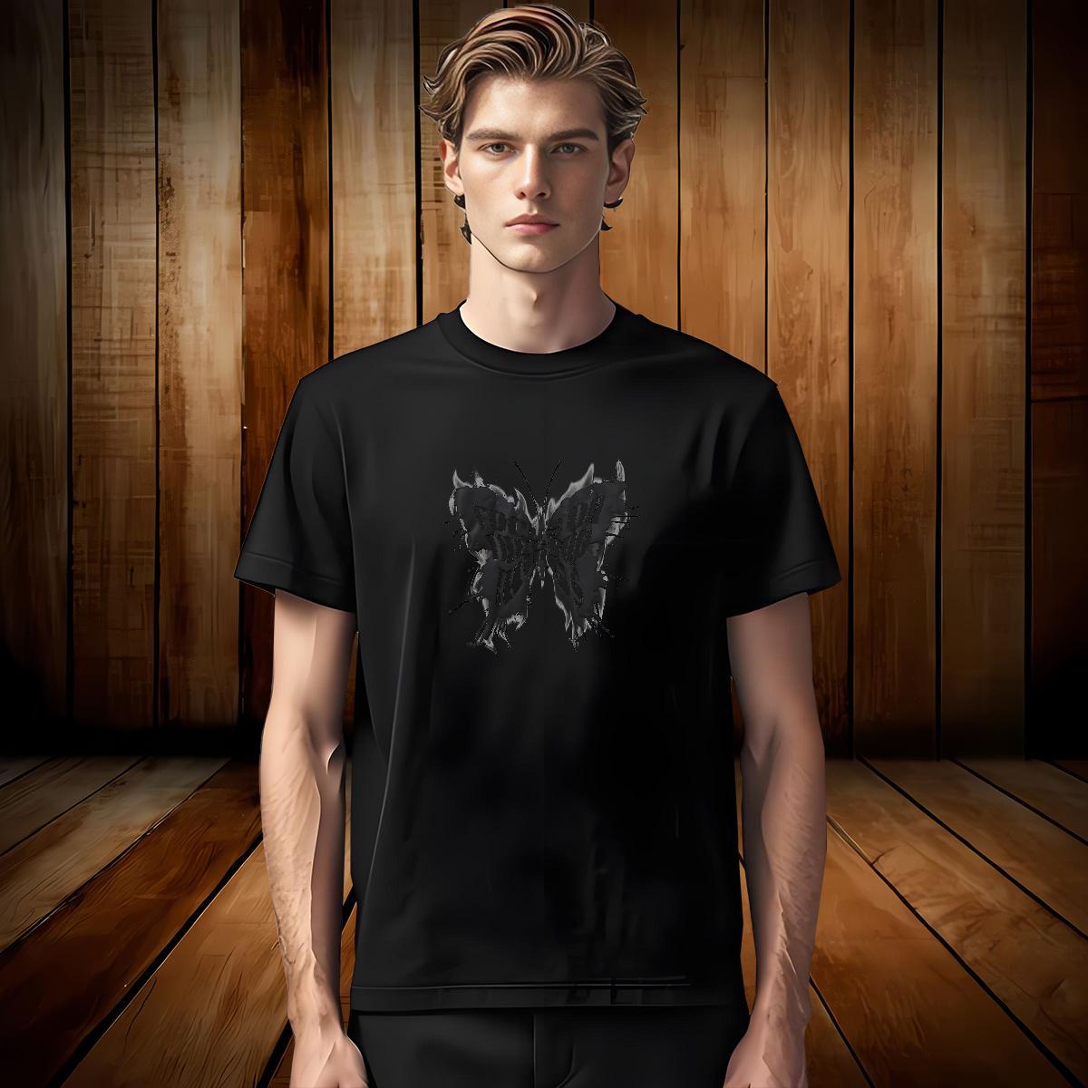 2024 New T-Shirts 230g Cotton Butterfly Spring Summer Tops Tees Short Sleeve O-Neck Wholesale Tshirts Oversized