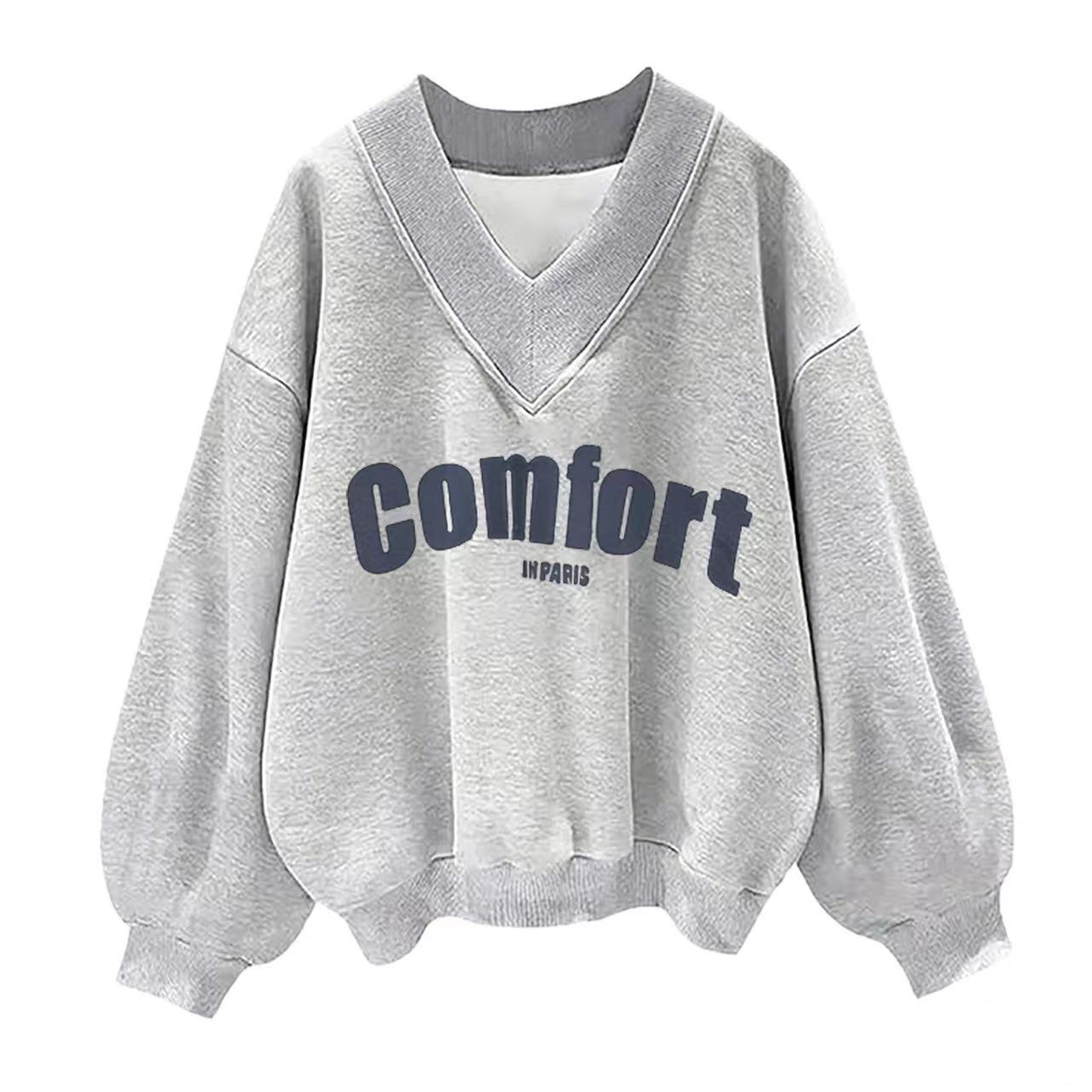 2024 Autumn New Multi Color Hoodie Women's Fashion Korean Edition Casual Loose Versatile V-neck Top