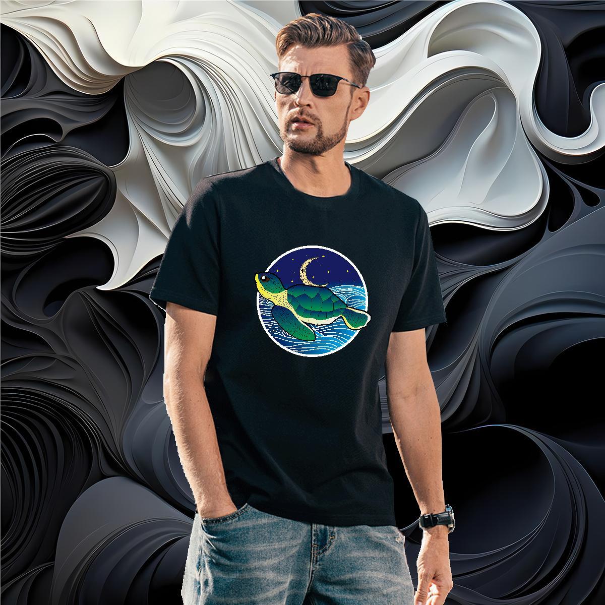 T Shirts Men 230g Pure Cotton tortoise Beach Round Neck Short Sleeve DIY Logo Oversized Couples T Shirts Casual New Wholesale Tees Shirts