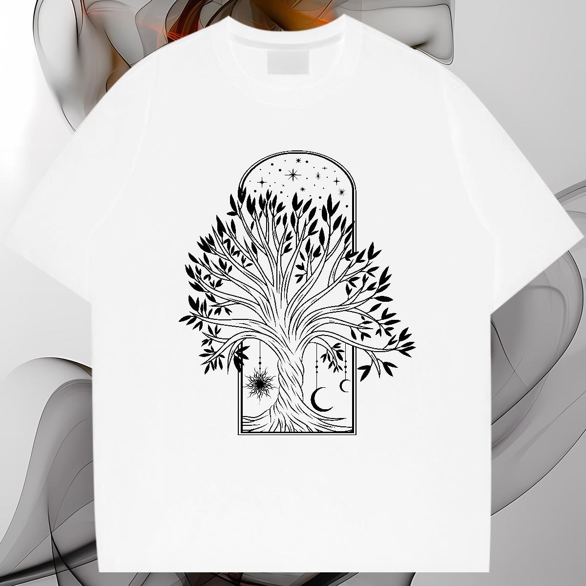 Man T Shirts 230g Cotton tree Street Casual Breathable Soft Black White Men Tees Stylist Loose Wear