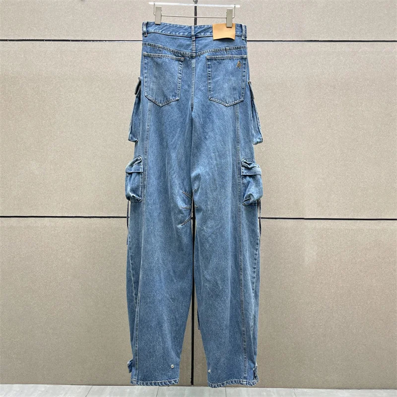 Womens pants autumn in Vintage washed pure cotton Womens jeans Multi pocket decoration low waist cargo pants Trousers 240806