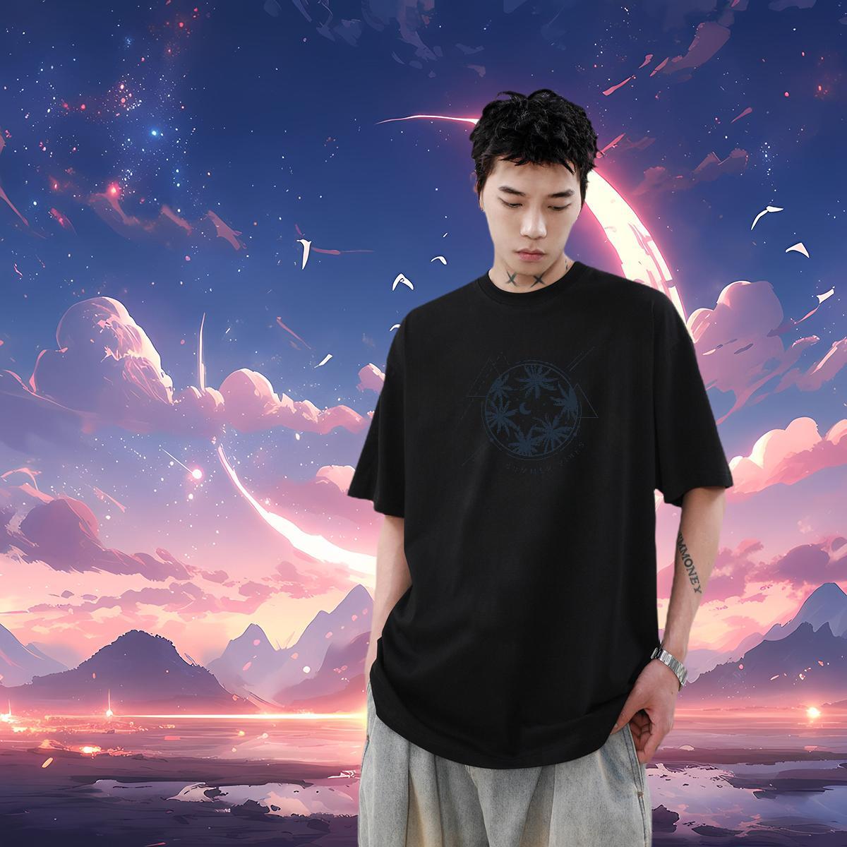 2024 Summer T Shirts Men 230g Pure Cotton tree Anime Printing Street Tops Tees Short Sleeve Soft Loose Fit Tshirts Plus Size Custom