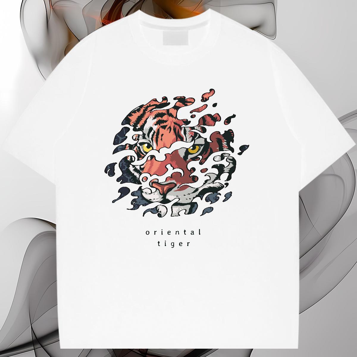 2024 Designer T Shirts Men 230g 100% Cotton tiger Street wear Hip Hop Polos Short Sleeve Soft Loose Men Tops Tees Floral Print