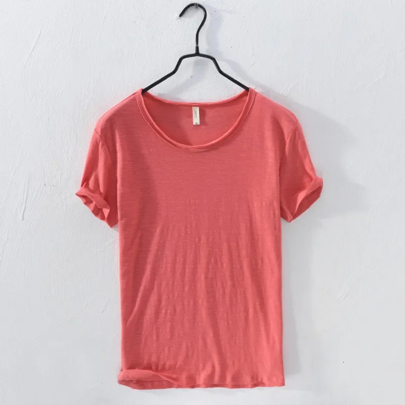 Retro Raw Edge T-Shirt for Men 100% Cotton LightweightBreathableSlim-fit Monochromatic O-Neck Casual Basic Top 240806