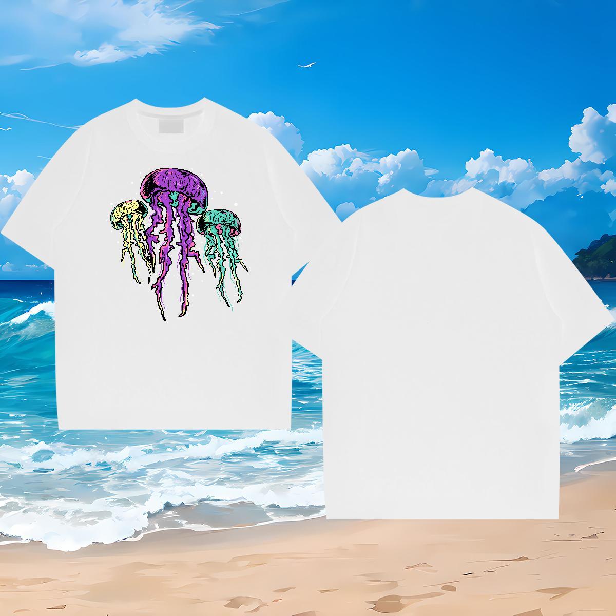 Customized T shirt 230g Cotton jellyfish Casual Beach Tees Shirts Crew Neck Breathable Wholesale Men Tshirts DIY Logo Oversized