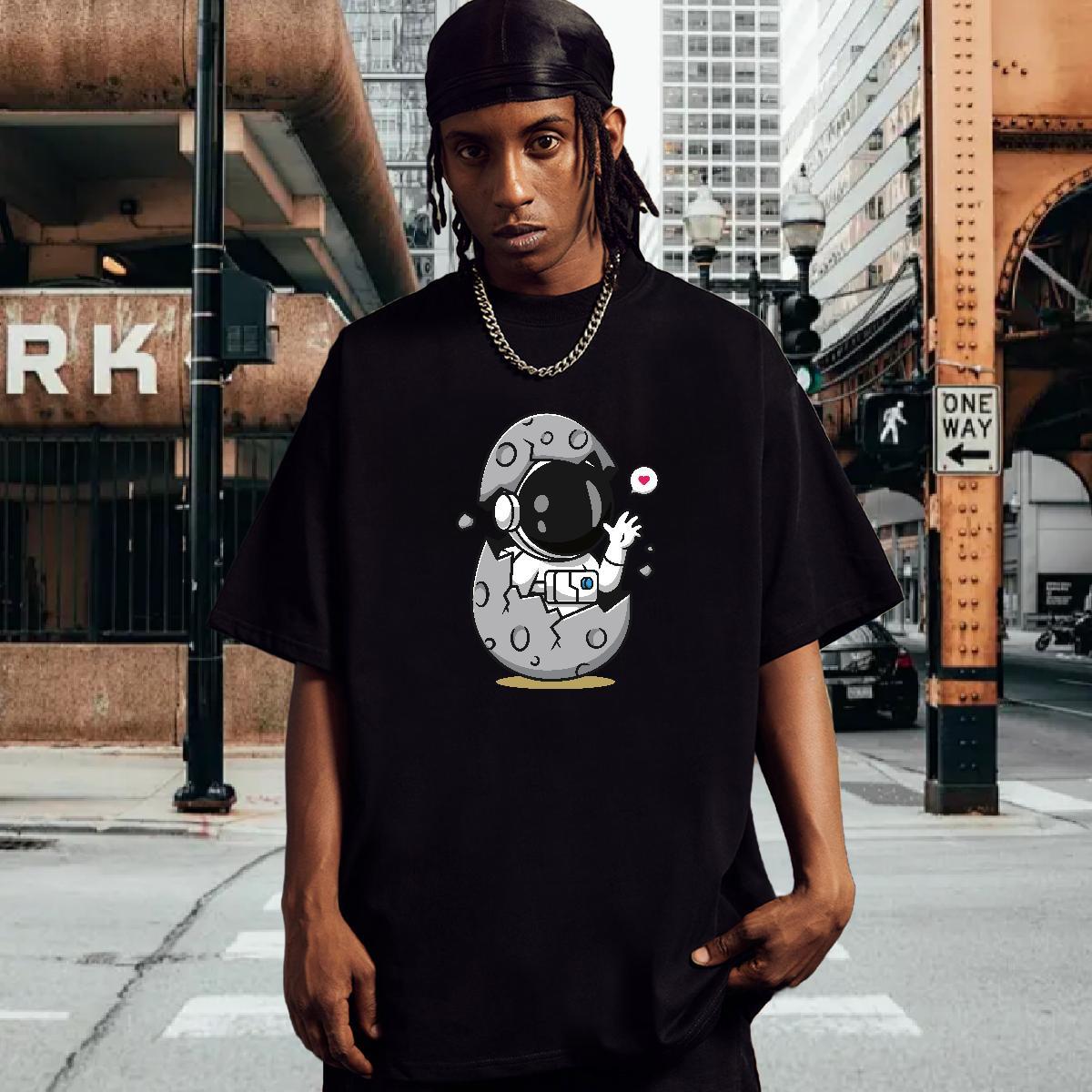 Man T Shirts 230g Cotton cosmonaut Casual Beach Crew Neck Breathable Oversized 3XL 4XL Mens Tshirts Brand High Quality Tops