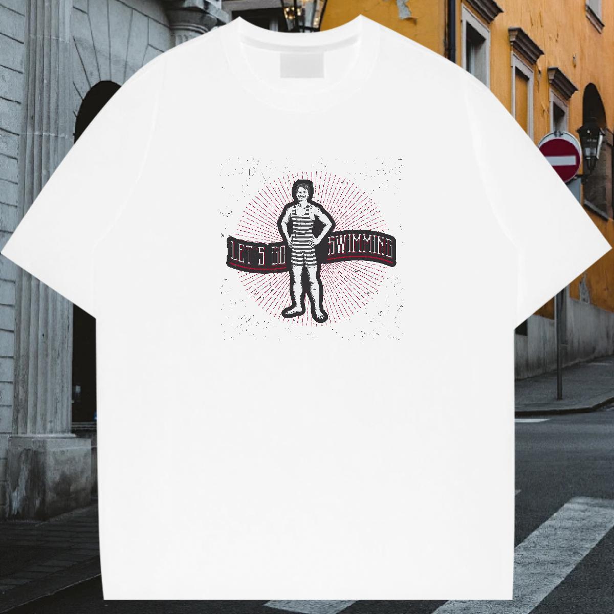 T Shirt For Man 230g Cotton person Beach Breathable Cartoon Printing L-4XL Men Tees New Arrival Popular Clothings