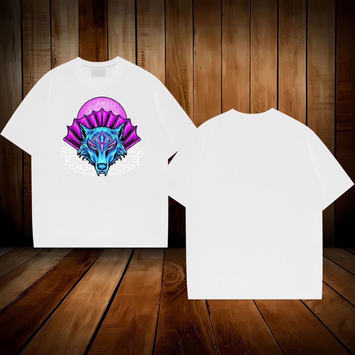 Customized T Shirts Men 230g Cotton wolf Outdoor Polos Round Neck Short Sleeve Popular Tshirt for Man Woman Oversized 3XL 4XL