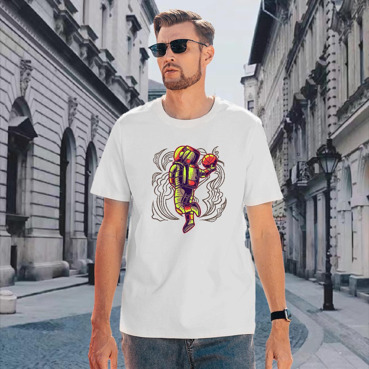 T Shirt For Man 230g Cotton spaceman Outdoor O Neck Short Sleeves Graphic Men Tees Fashion New Soft Clothings