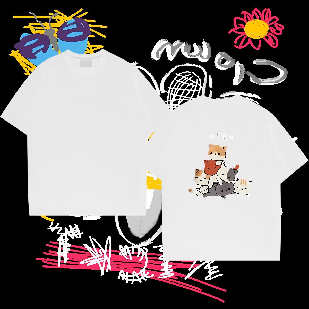 New Arrival T-Shirts for Men 230g Cotton cat High Street Hip Hop Top Tees Short Sleeve Soft Cool Mens Tshirts Graphic