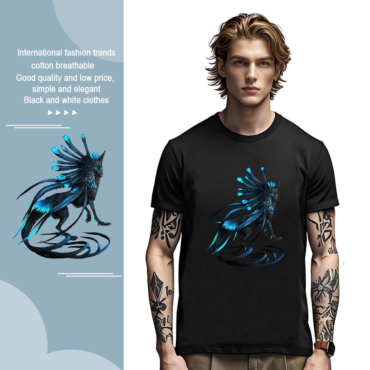 T-Shirts for Men 230g Pure Cotton wolf Street Casual Short Sleeve Soft Custom Print Oversized Men Tshirts Brand Loose Tees Shirts