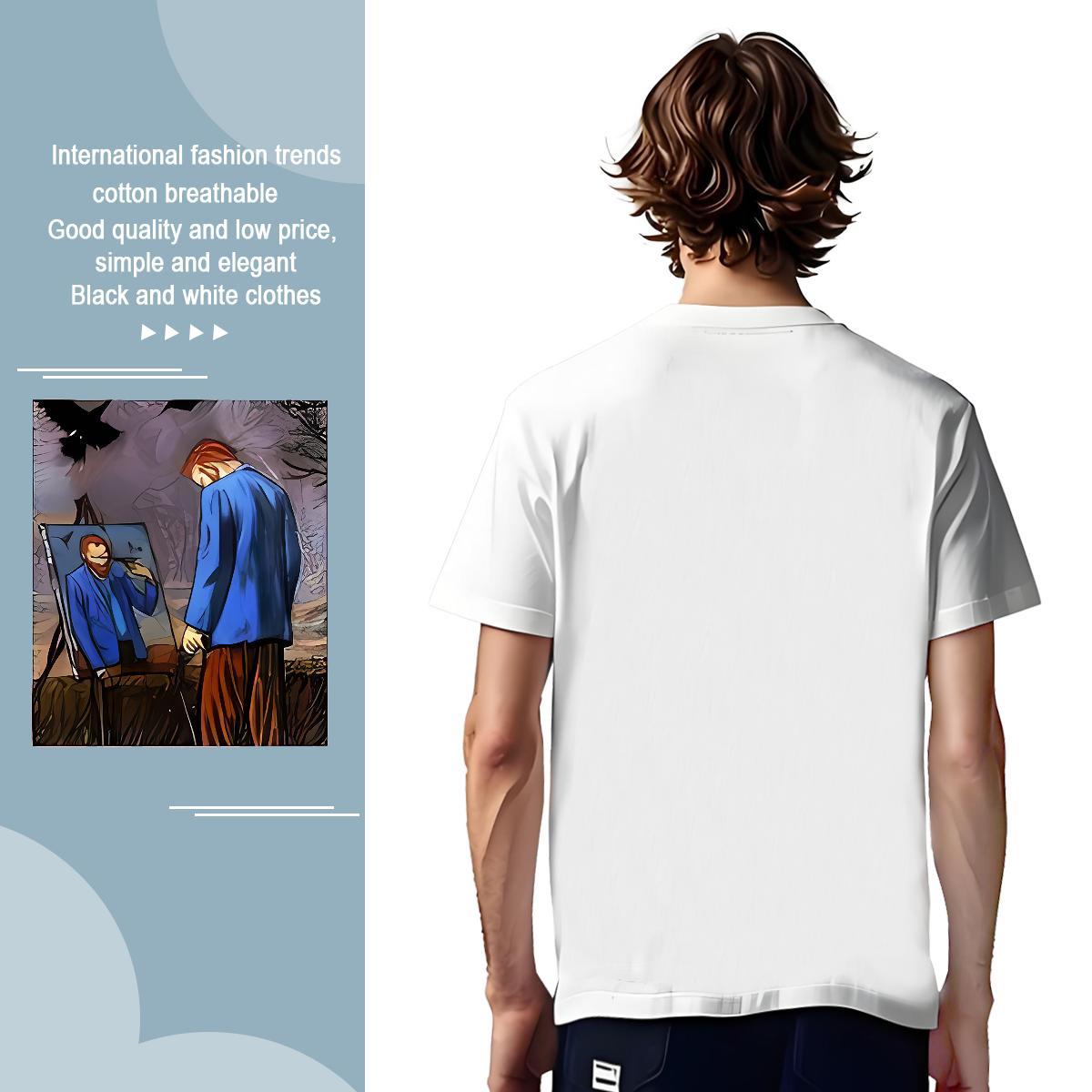 Mens T Shirts 230g 100% Cotton portrait Sports Casual Breathable Short Sleeve Oversized Men Tshirts Fashion Casual Wholesale Clothes