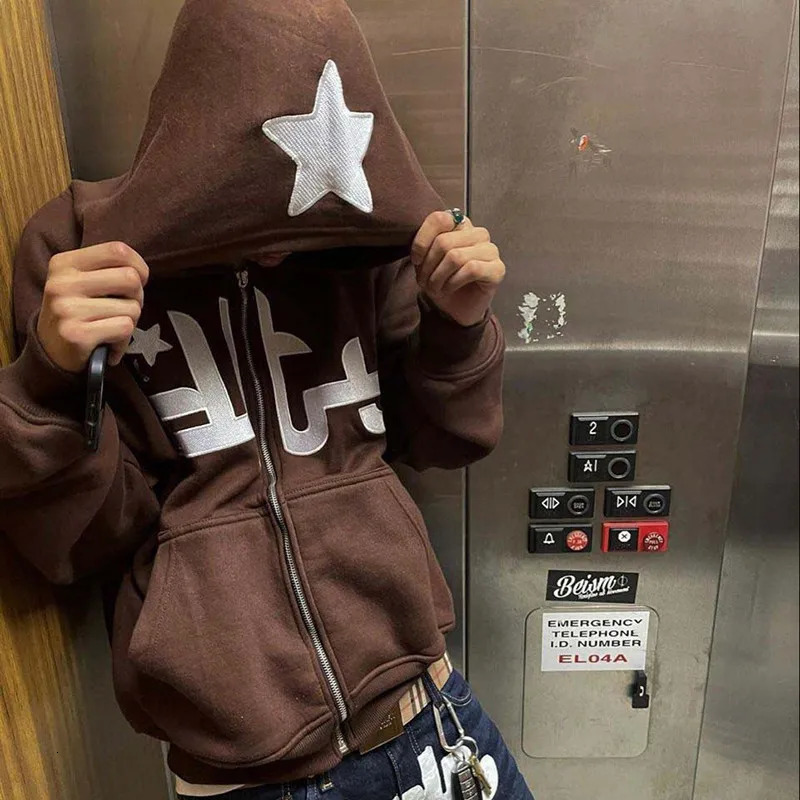 Y2K Printed Zipper Hooded Autumn and Winter Oversized Sweater Punk Harajuku Hip-hop Casual Sports Hoodie For Men And Women 240816