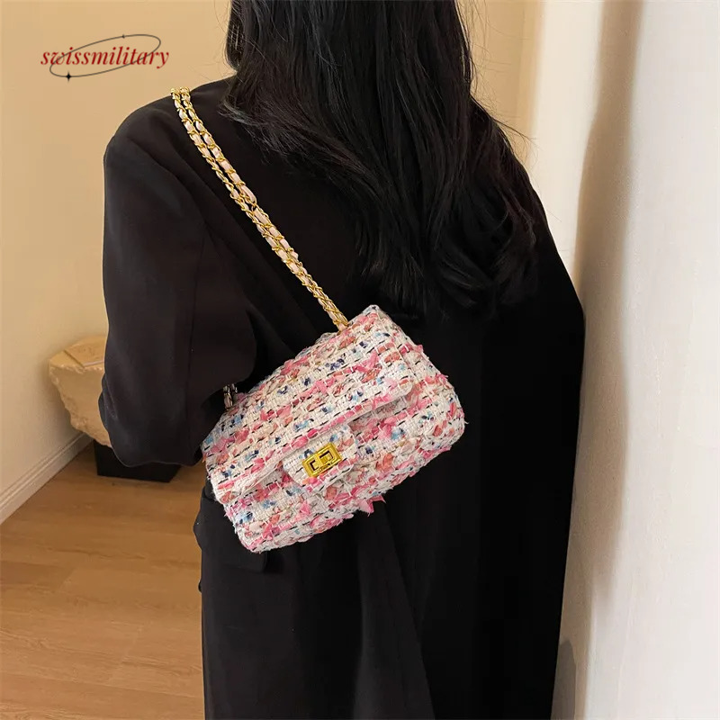 Xiaoxiangfeng woolen bag for women, 2023 autumn and winter new fashion chain small square bag, elegant and versatile single shoulder crossbody bag H86