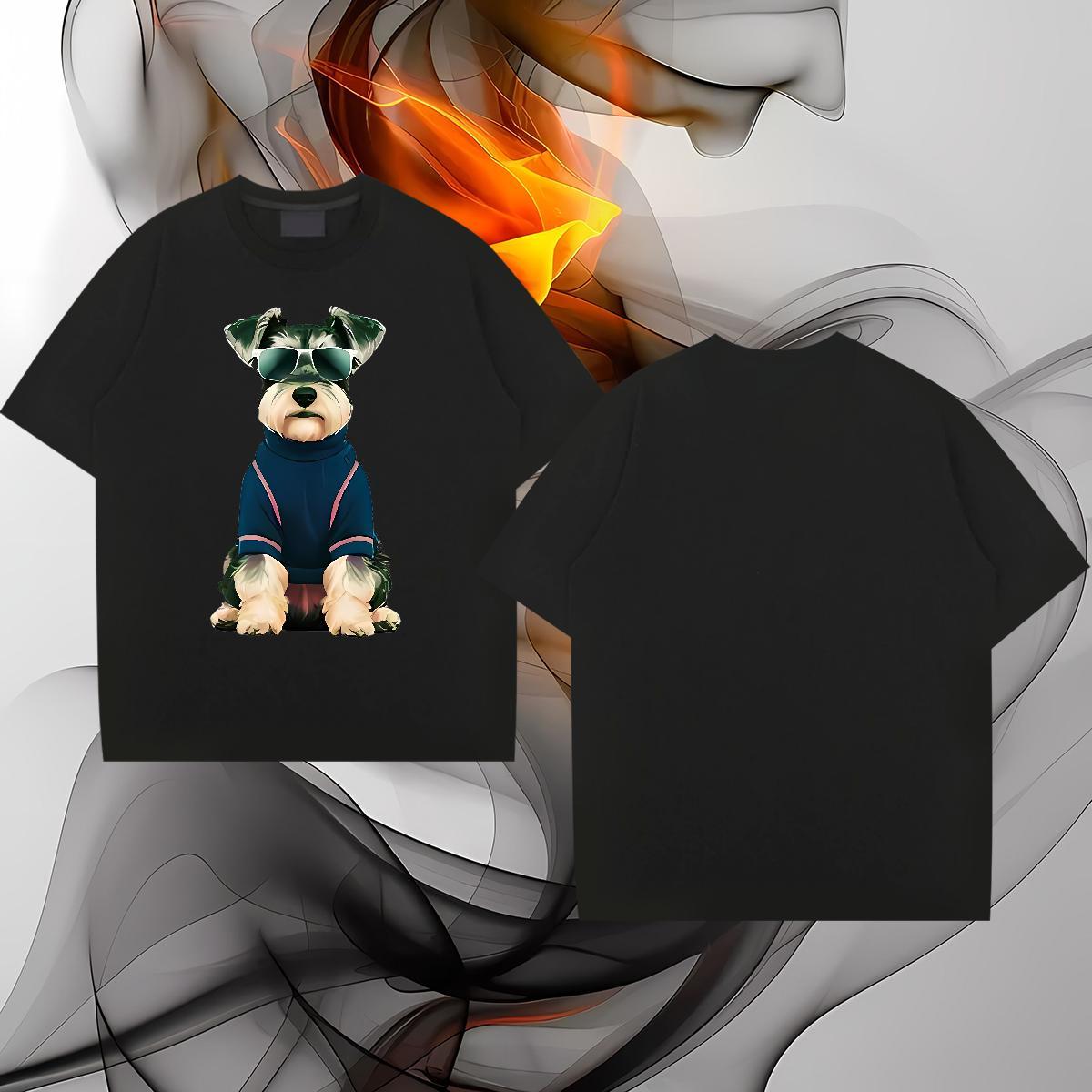 2024 Designer T Shirts Men 230g Pure Cotton dog Street Wear Clothings Breathable Short Sleeve Loose Fit Men Tops Tees Floral Print