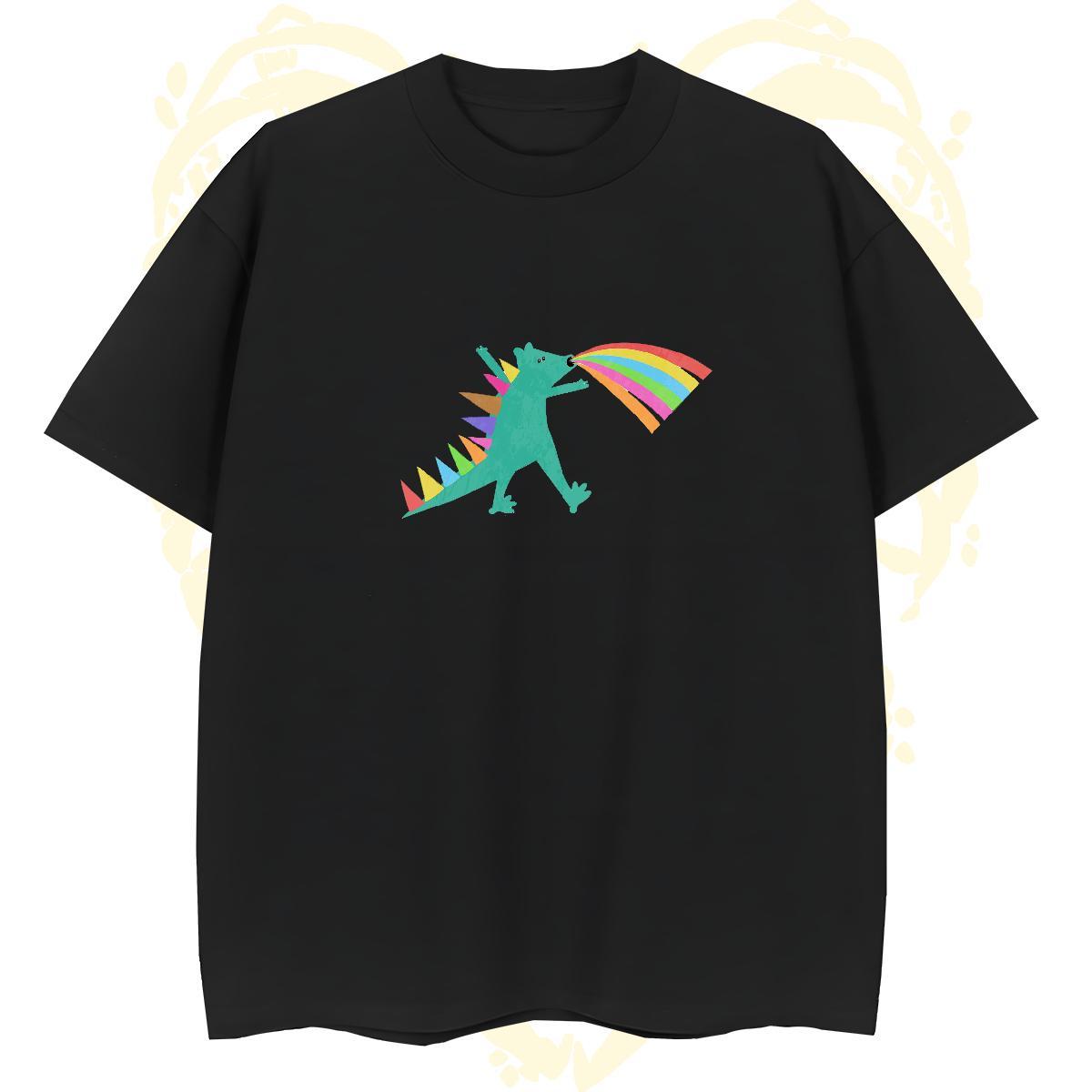 TOP Quality Men Tees 230g Pure Cotton dinosaur T shirt Anime Printing Street Breathable Crew Neck Plus Size Cartoon Wholesale Clothes