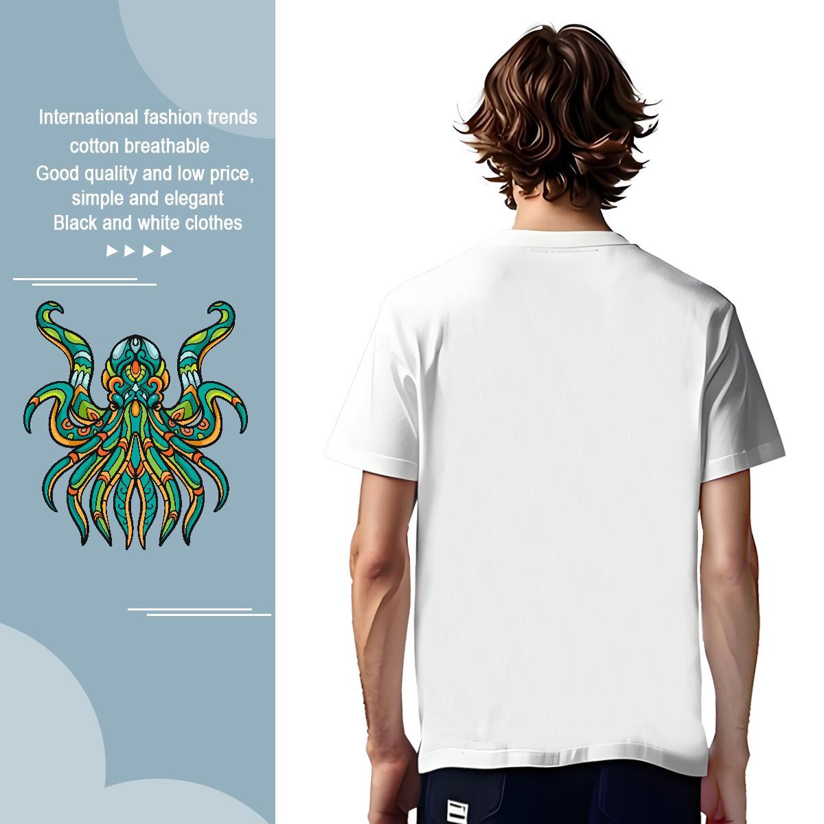 T-Shirts 230g Cotton octopus Casual Short Sleeve Soft Black White Mens Tshirts Designer Fashion Wholesale Tees