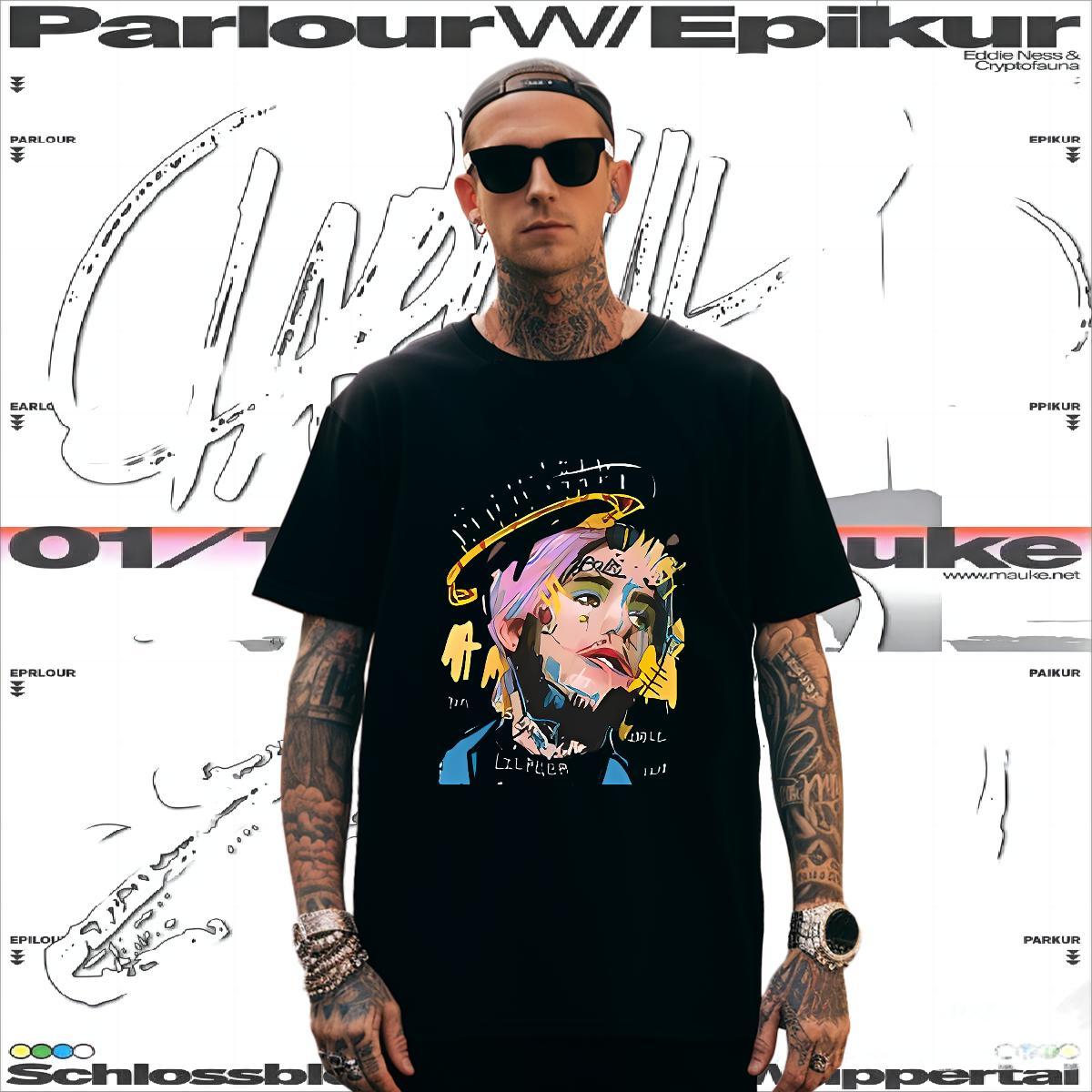 T shirt 230g 100% Cotton portrait Hip Hop Breathable Crew Neck Oversized Mens Tshirts Fashion Loose Tops Tees