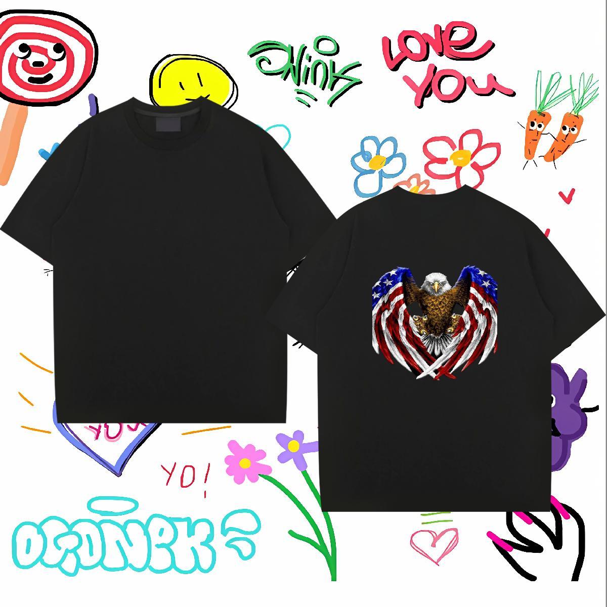 New Designer Mens T Shirts 230g Pure Cotton eagle Hip Hop Street Top Tees Short Sleeve O-Neck High Quality Tshirts DIY Logo Oversized