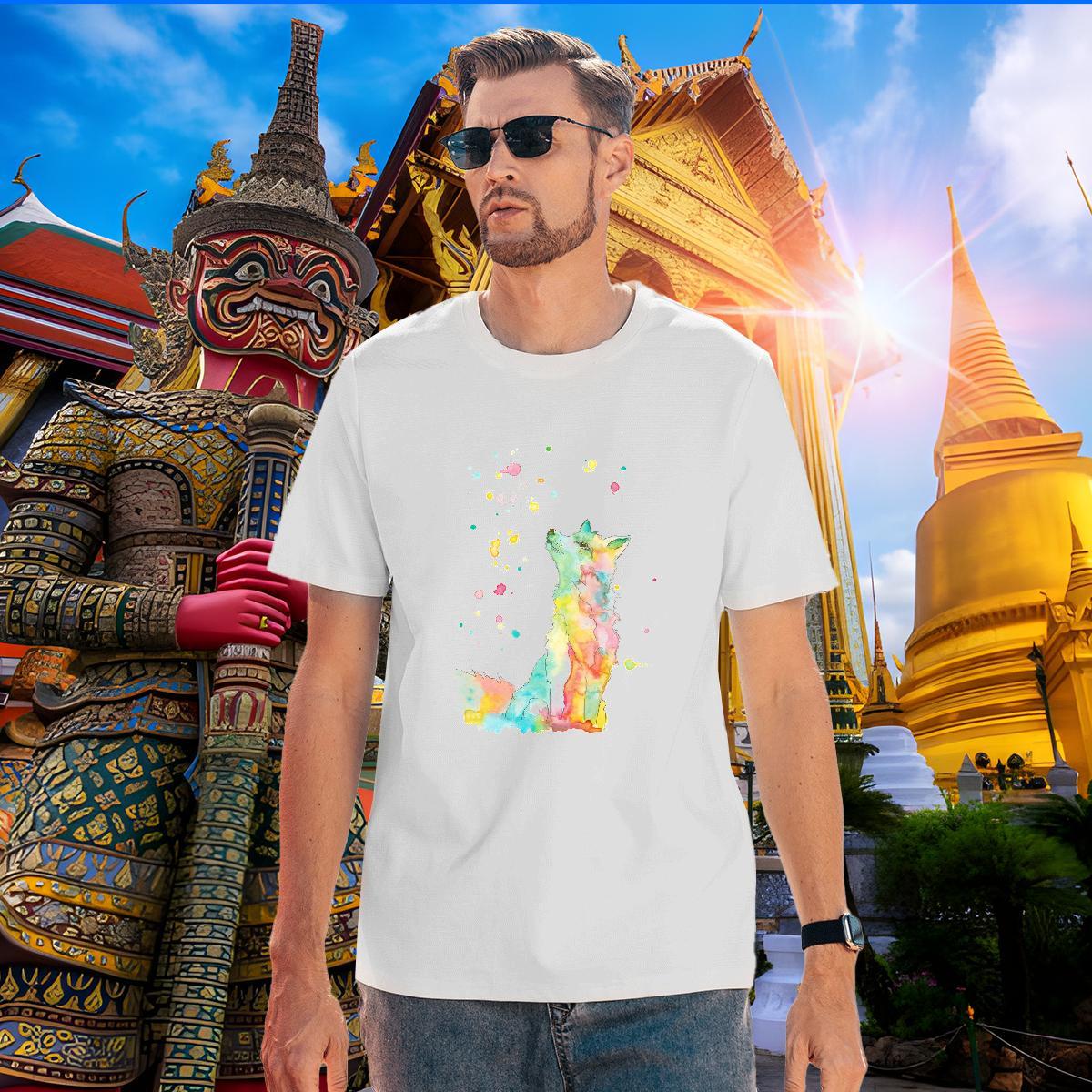 Loose Tshirt for Man Woman 230g Cotton wolf Man T Shirts Anime Printing Street Breathable Crew Neck Custom Anime Brand Clothes