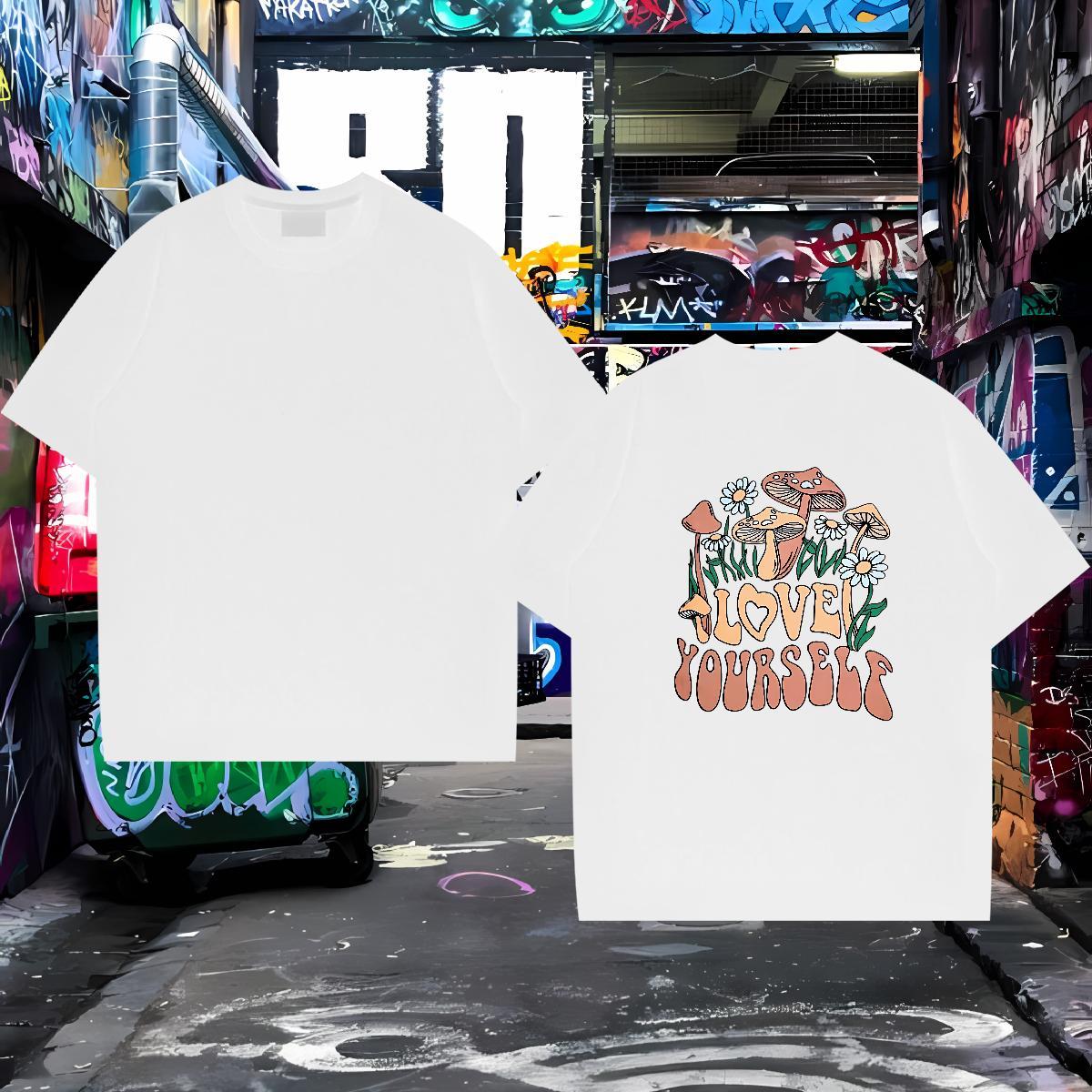 Casual New T Shirts Men 100% Cotton 230g mushroom Hip Hop Tshirts Pure Cotton Classic Men Clothes T-Shirt DIY Anime
