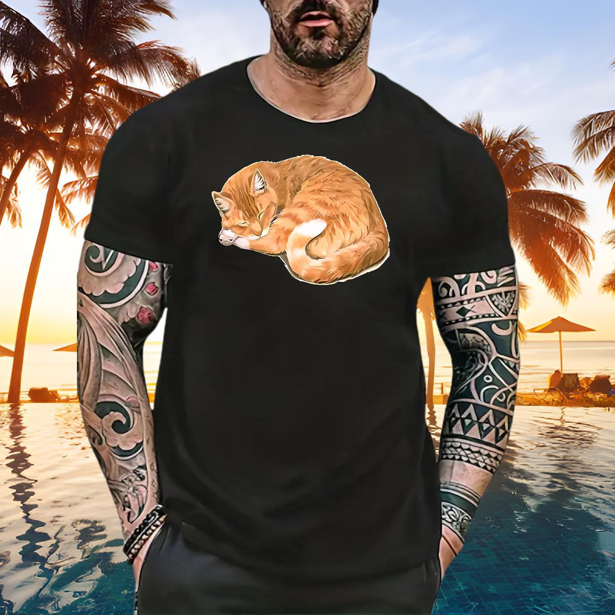 Cool Design Men Tshirts 100% Cotton 230g cat T shirt Sport O-Neck Short Sleeve Anime 2024 Designer Clothes
