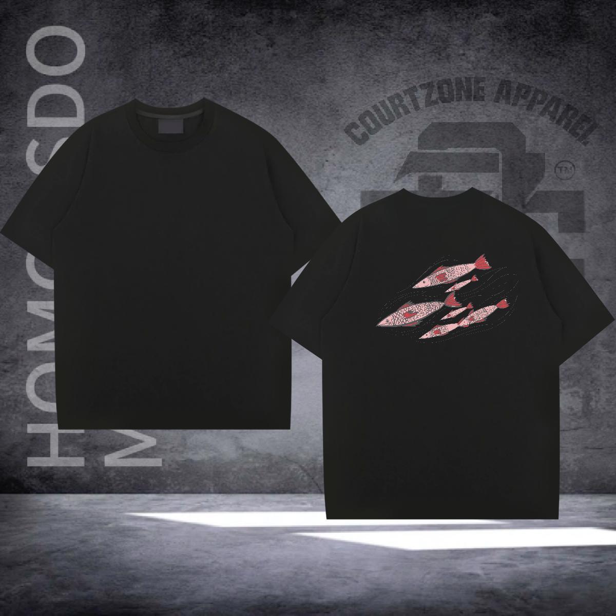 Brand Men T Shirts 230g 100% Cotton fish High Street Hip Hop Tops Breathable Crew Neck Designer Men Tees Custom Printed