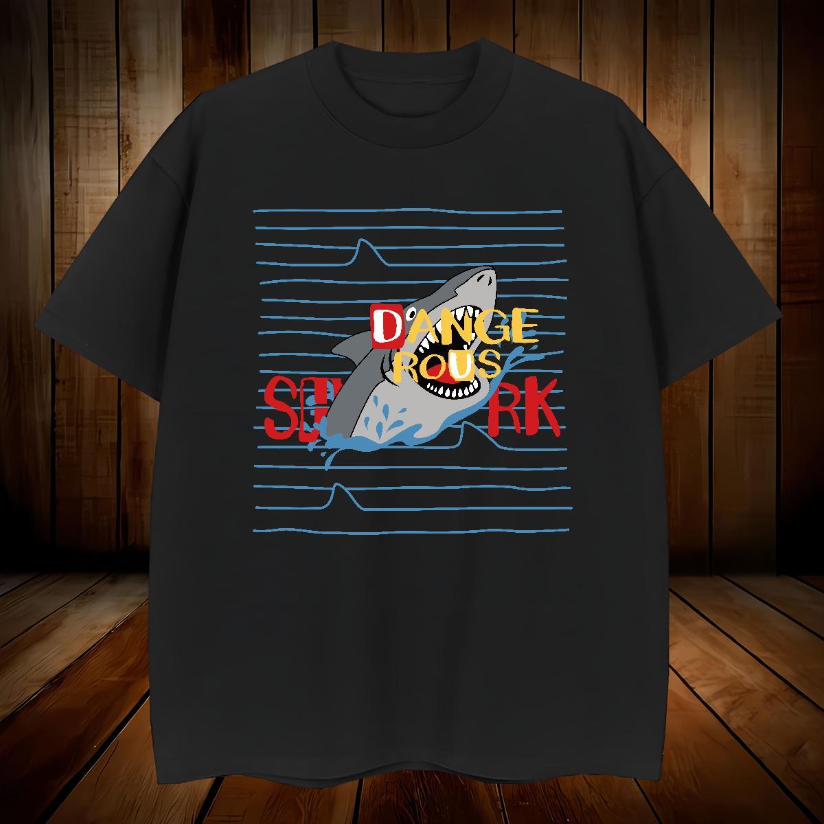 T-Shirts for Men 230g Cotton shark Daily Wear O-Neck Short Sleeve Black Oversized Tshirts 2024 Designer Cool Clothings