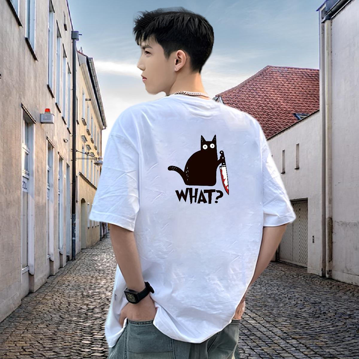 Designer Fashion T Shirts Men 230g Pure Cotton cat Street wear Hip Hop Polos O Neck Short Sleeves Brand Men Tshirts Black White