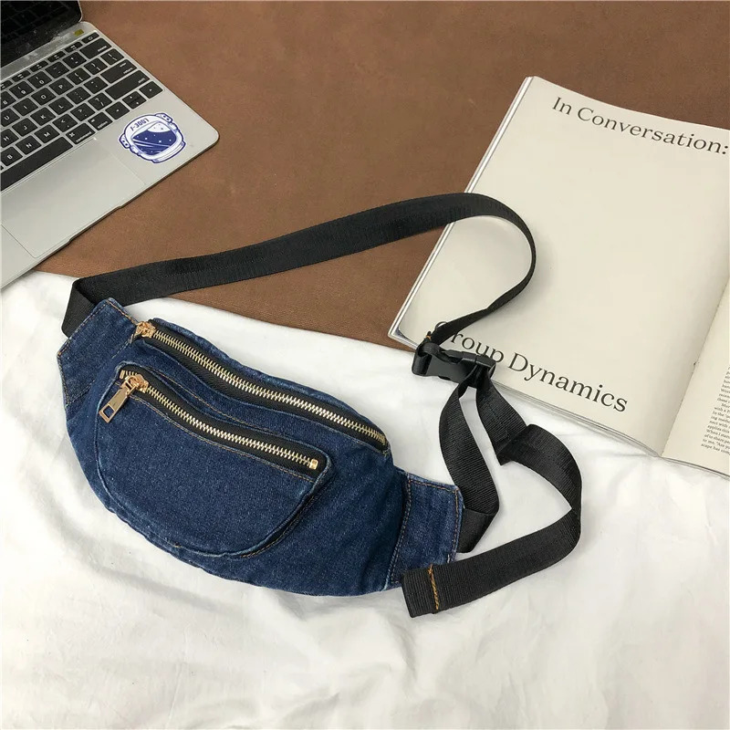 Denim Waist Bag for Women Casual Fanny Pack Phone Purses and Handbags Ladies Chest Belt Bum Cross Body Bag 240805