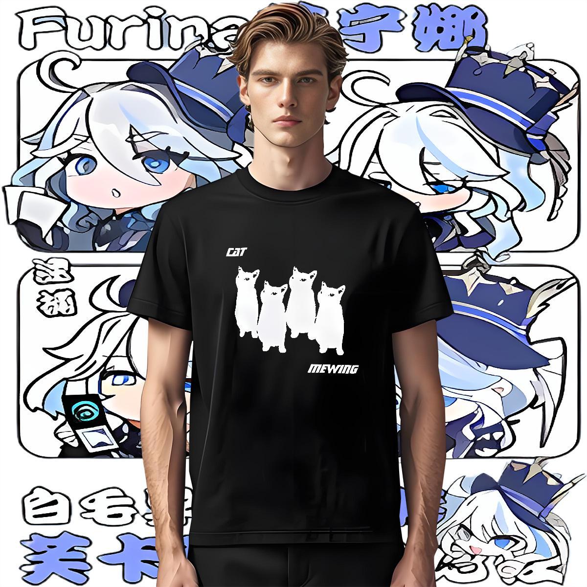 Stylist T Shirts Men 100% Cotton 230g cat Casual Wear Breathable Loose Fit Tshirts Cartoon Print