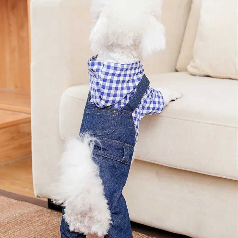 Jean Pets for Small Medium Dogs Chihuahua Cat Jumpsuit Hoodies Striped Plaid Dog Clothes French Bulldog Puppy Clothing Y240806