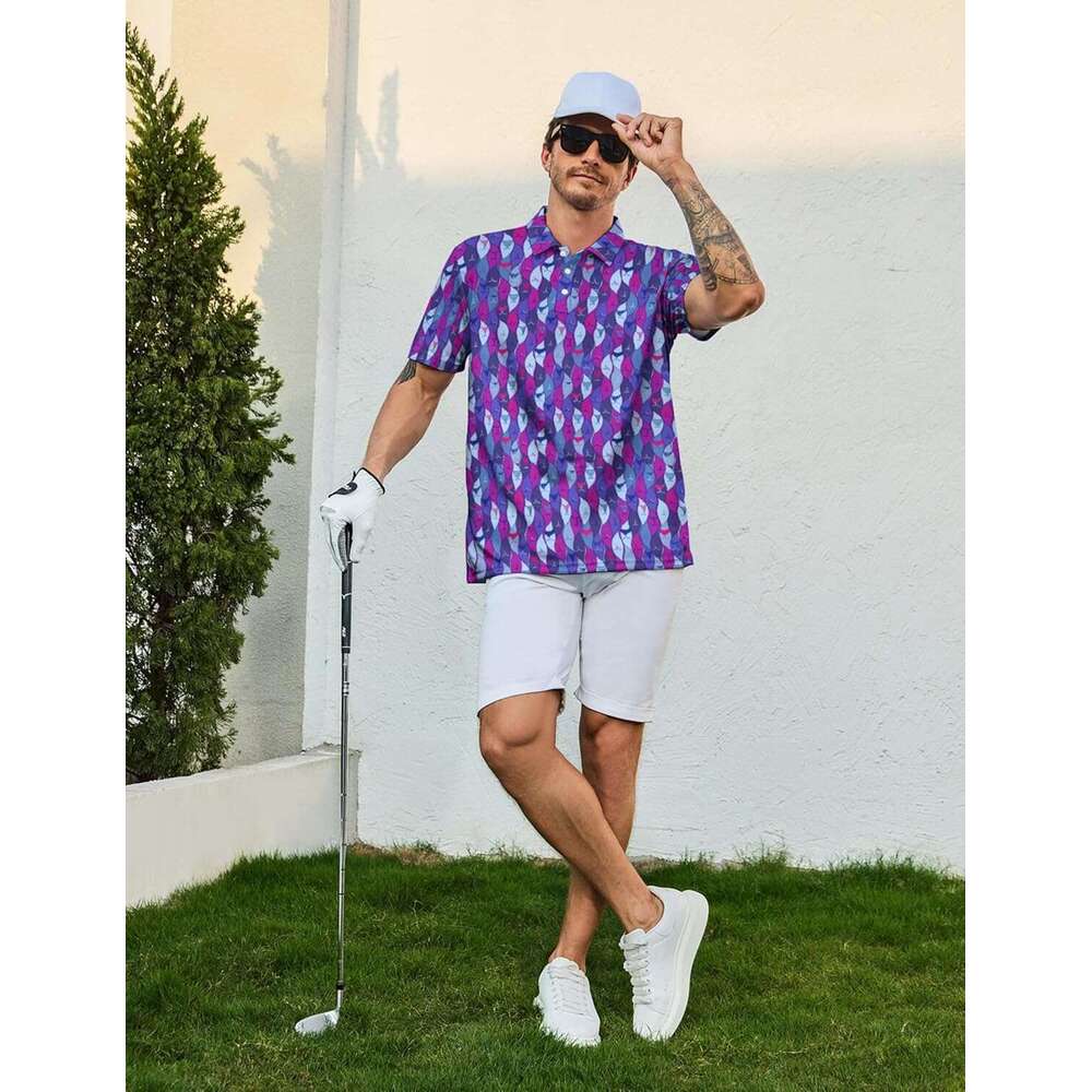 Fashion Mens Polo shirt Short Sleeve Hawaiian Golf Shirts Men Dry Fit Print Performance Moisture Wicking Polo Shirt for Summer Casual tops summer Free