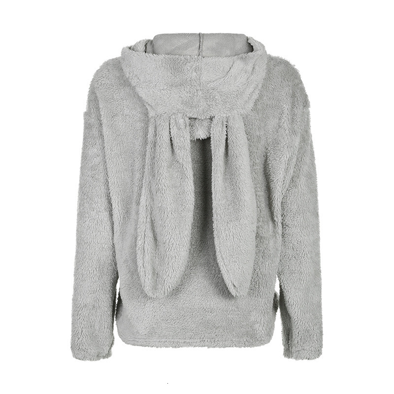 Cute Rabbit Ears Plush Hoodie for Women Autumn/Winter New Style Lazy Loose Hooded Warm and Velvet Top