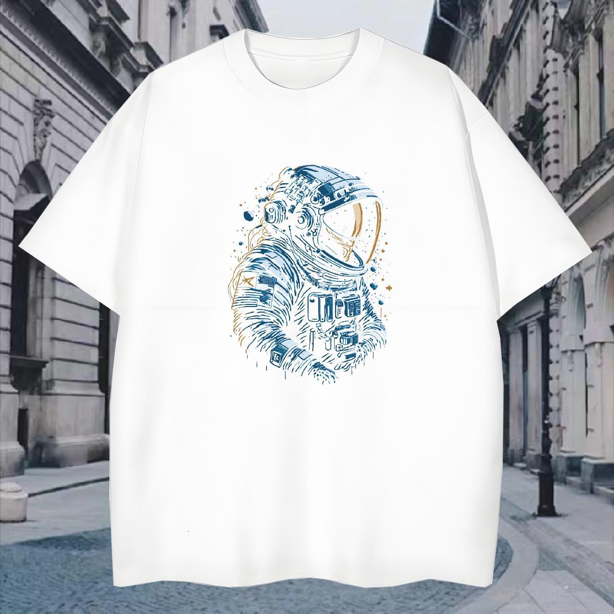 Man T Shirts 230g 100% Cotton planet Street Casual O Neck Short Sleeves DIY Printed Men Tops Tees Brand Loose Fit Top Tees