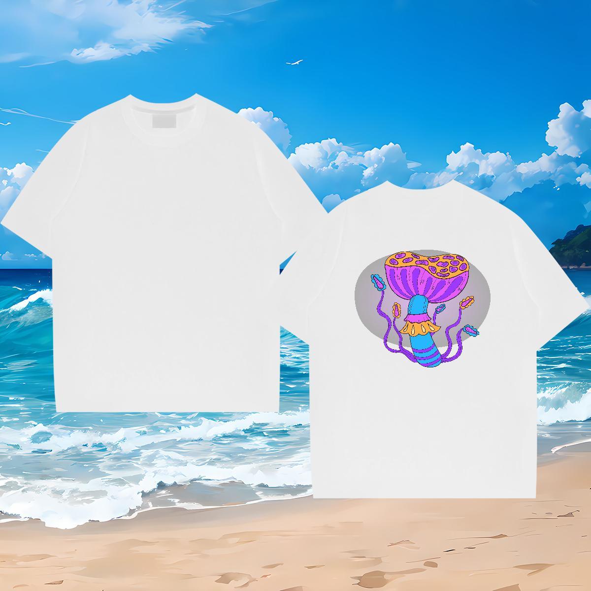 Brand Men T Shirts 230g Pure Cotton mushroom High Street Hip Hop Tshirts Breathable Soft TOP Quality Tshirt for Man Woman Plus Size Custom