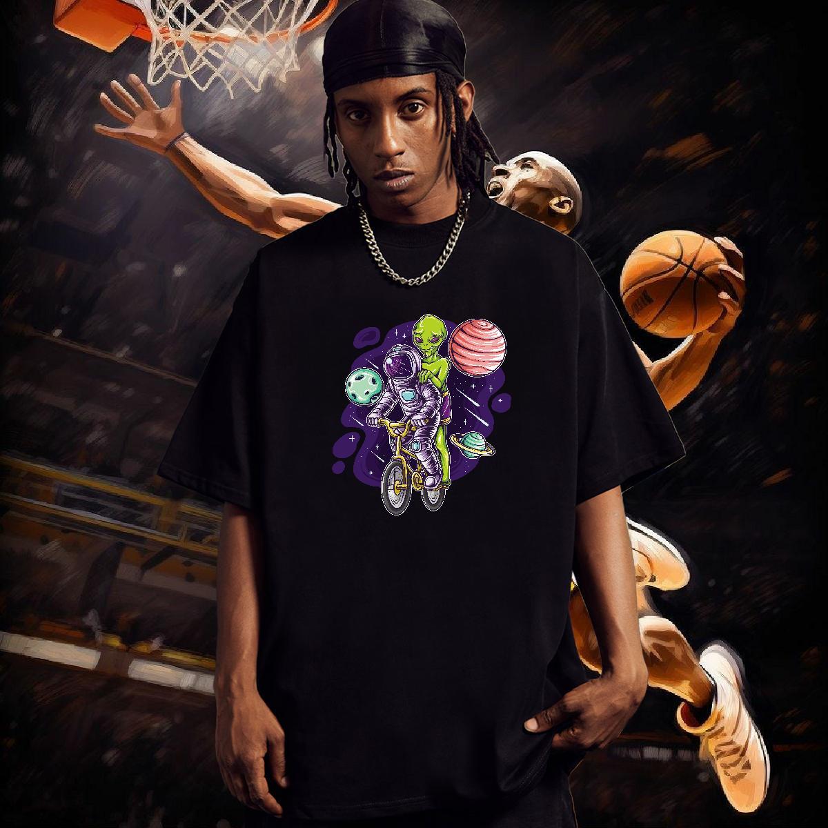 T Shirt For Man 230g 100% Cotton cosmonaut Hip Hop Street O Neck Short Sleeves DIY Anime Mens Tshirts Fashion Casual Wholesale Top Tees