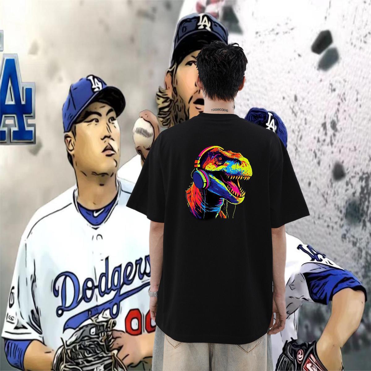 New Designer T shirt 230g Pure Cotton dinosaur Street Wear Clothes O-Neck Short Sleeve Free Shipping Mens Tshirts Oversized 4XL
