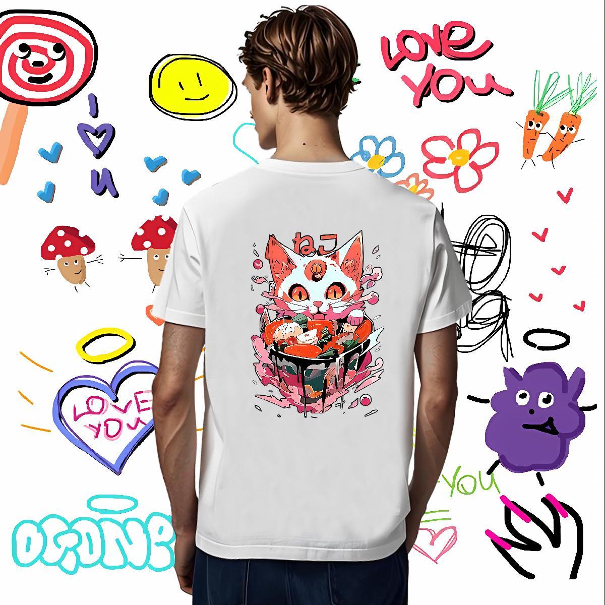 Mens T Shirts 230g Cotton cat Beach Pure Cotton Black Oversized Mens Tshirts Customized Cool Tops Tees