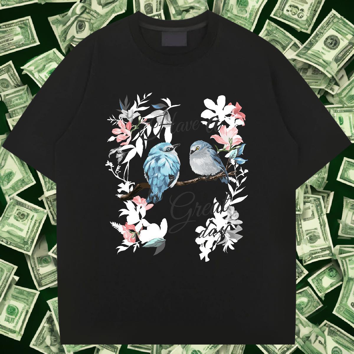 Unisex Men Tshirts 230g Cotton Casual Daily Wear bird Black White Breathable Short Sleeve Stylist T-Shirts Polos